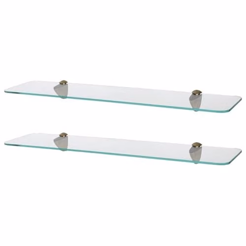 Harbour Housewares 2x Rounded Floating Glass Bathroom Shelves, Gold and Transparent, W: 60 cm – 1