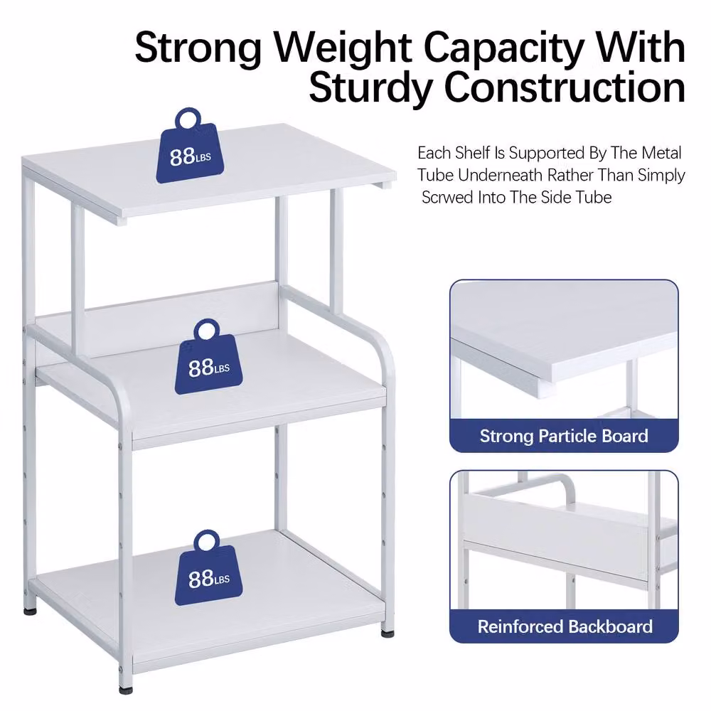 Huhote 3-Tier Printer Stand with Adjustable Storage Shelves and Locking Wheels, White – 3