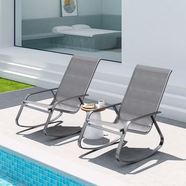 Outsunny Set of 2 Grey Modern Garden Rocking Chairs with Armrests
