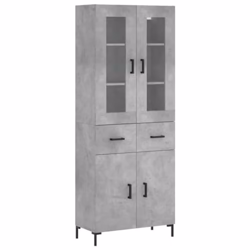 vidaXL Highboard in Grey, featuring internal drawers and shelves, H 180 x W 69.5 x D 34 cm