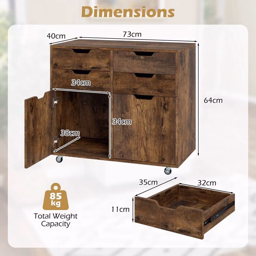 VOGREX Brown Mobile Storage Chest with 4 Drawers and Cabinet Doors – 2