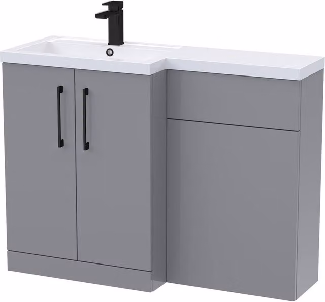 Balterley Modern Satin Grey Left-Hand Vanity and WC Unit Combination with Soft-Close Doors, W: 110 cm, H: 84 cm