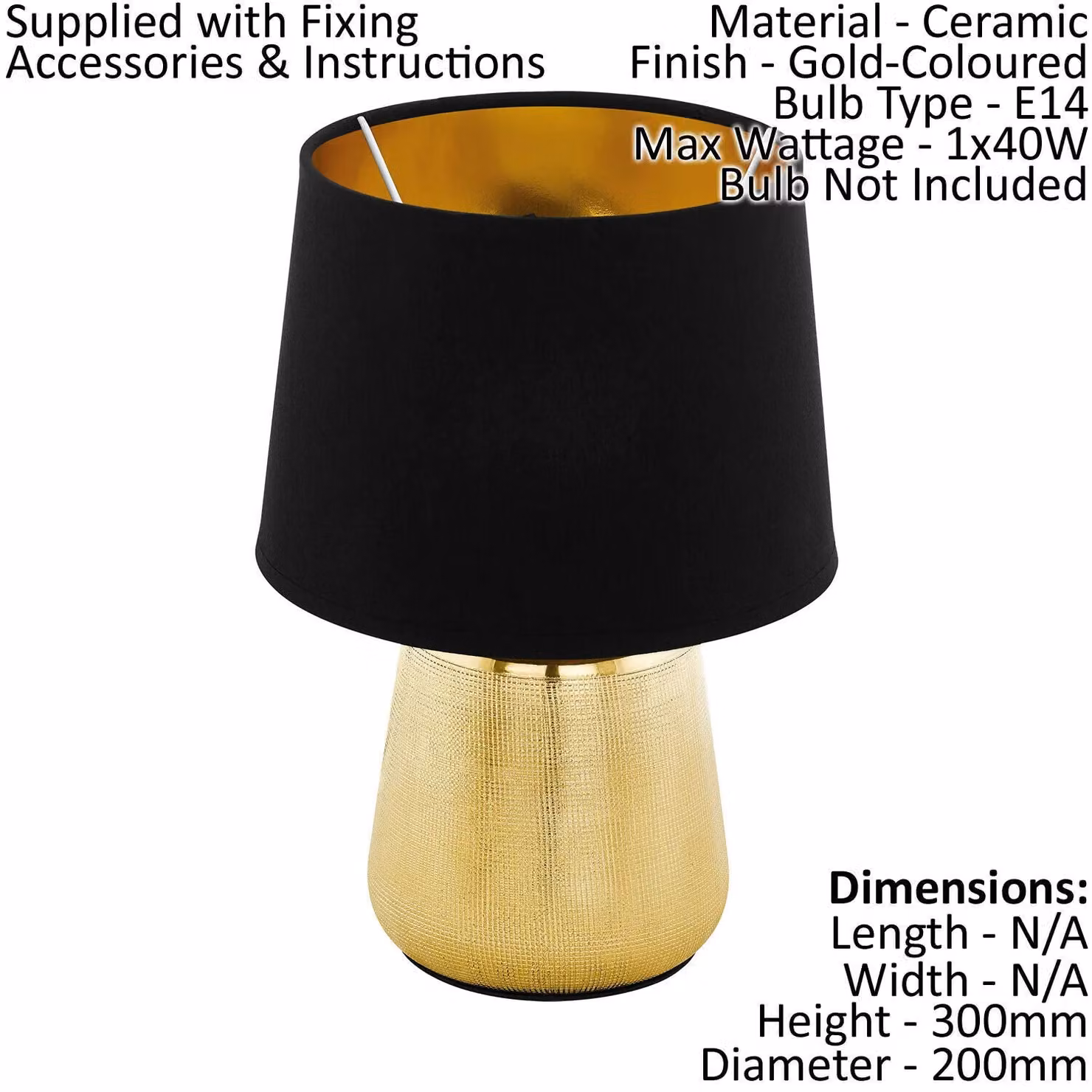 Loops 2 Pack Modern Table Lamps in Gold and Black with Fabric Shade and E14 Bulb – 2