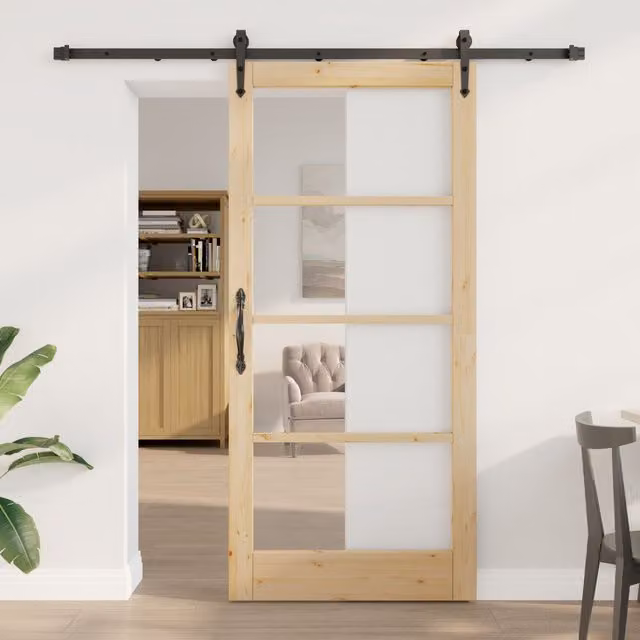 Berkfield Home Minimalist Solid Wood Pine Sliding Door with Hardware Set in Beige, W: 93 cm, H: 202 cm