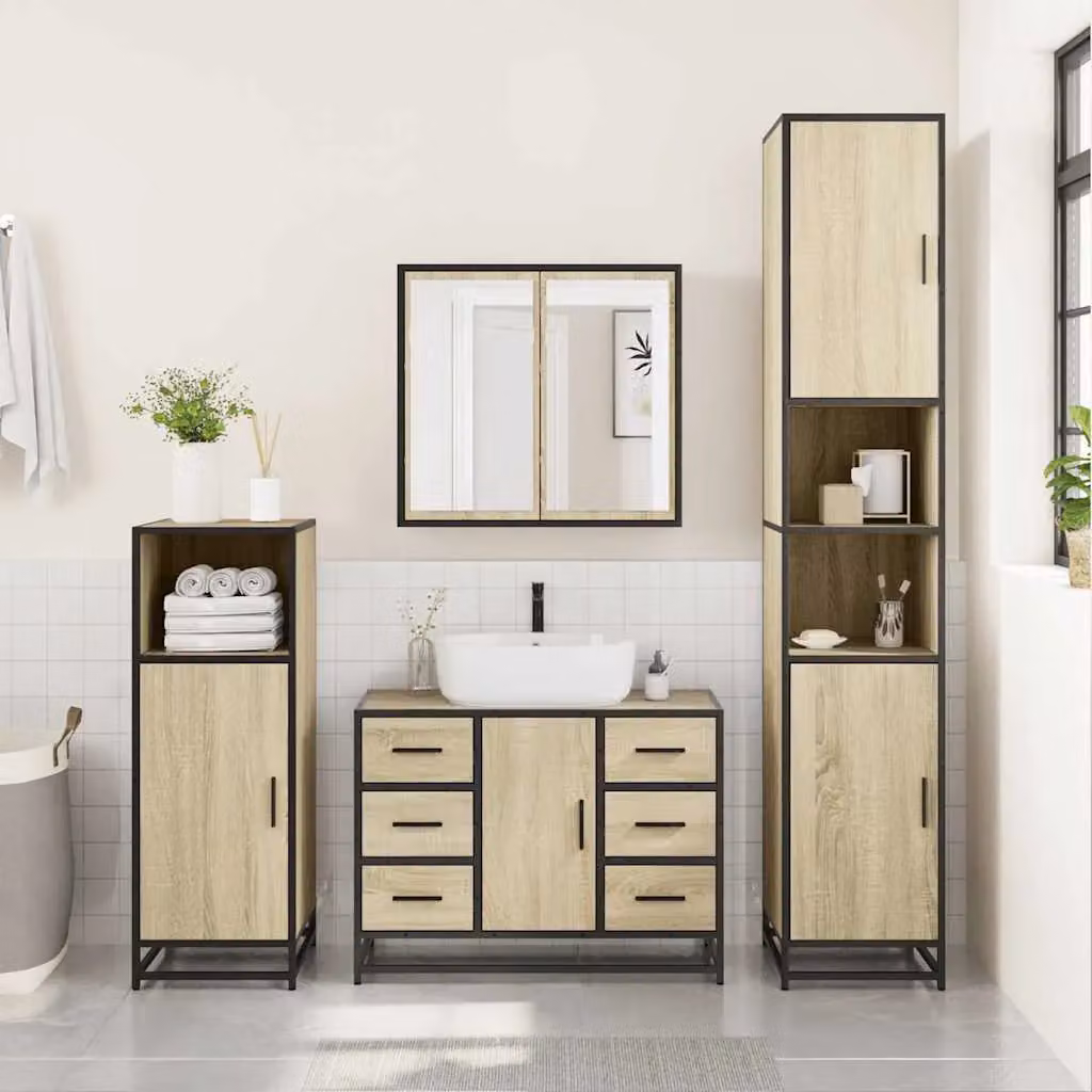 Berkfield Home Sonoma Oak Bathroom Sink Cabinet in Brown, W: 80 cm, D: 33 cm, H: 60 cm – 3