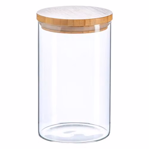 Argon Tableware Scandi Airtight Glass Storage Jar with Wooden Lid, 1 l, Transparent
