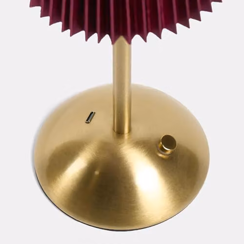 OHS Pleated LED Rechargeable Cordless Table Lamp in Red with Gold/Brass Accents – 3