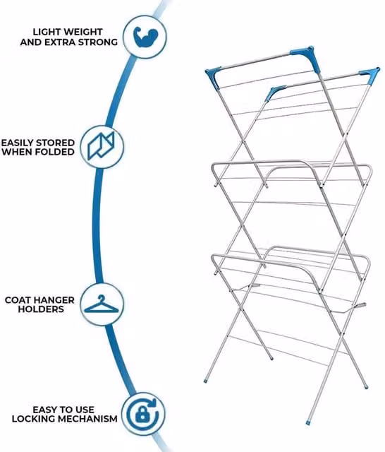 SPETLEK 3 Tier Foldable Metal Clothes Dryer Airer in Silver