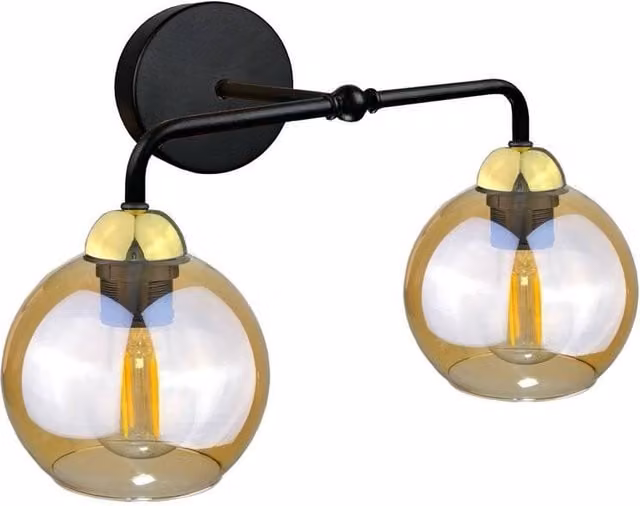 Netlighting Melle Modern Wall Lamp in Gold/Brass with 2x E27 Glass Spheres, Diameter: 23 cm