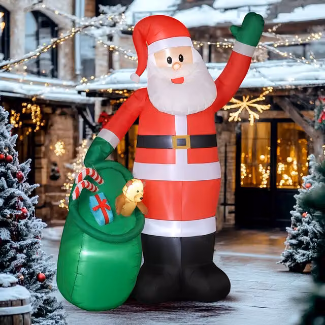 OUTSUNNY 9ft Giant Christmas Blow Up Decoration with Built-in LED Lights in Red, W: 180 cm, D: 90 cm