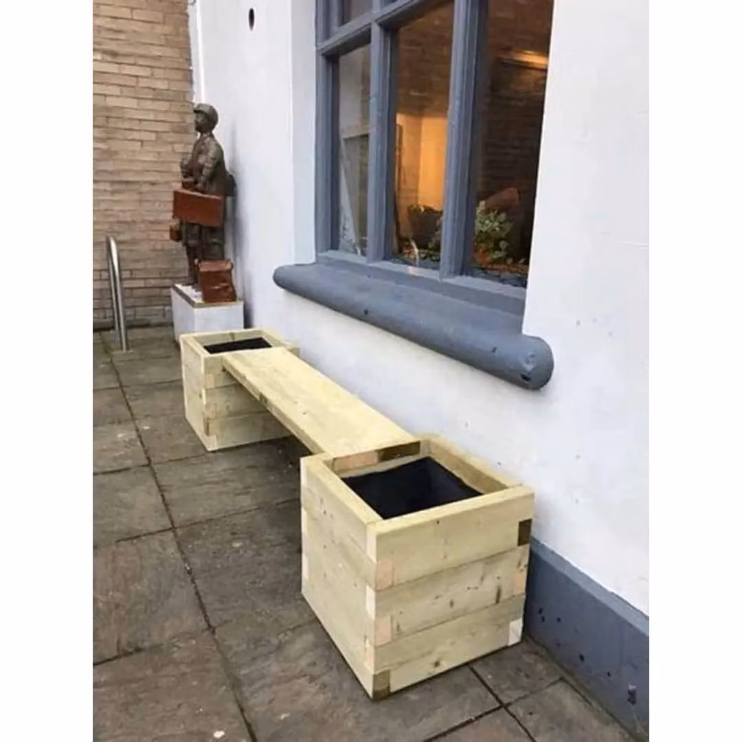 CW Bespoke Outdoor Brown Wooden Garden Planter Bench W: 40 cm, D: 40 cm, H: 40 cm – 4