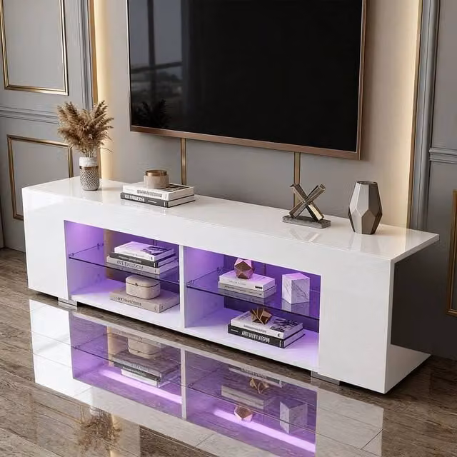 EONLION Modern High Gloss TV Stand Storage Cabinet in White, Width: 100 cm