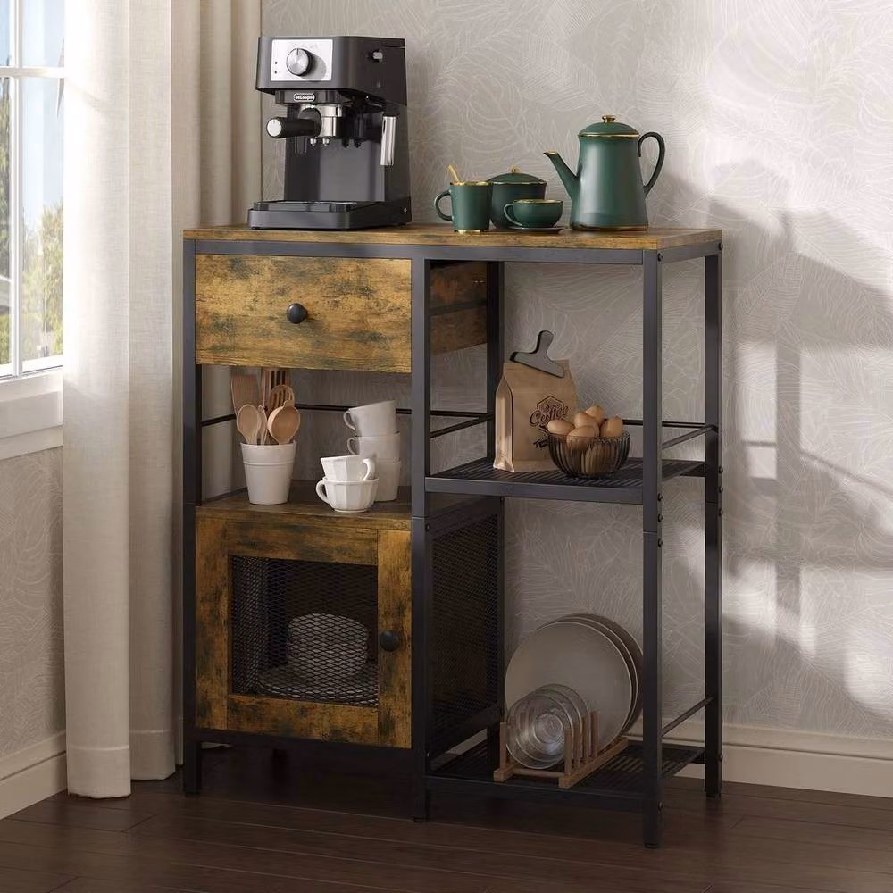 KORVIXA Retro Brown Wood Kitchen Cabinet and Sideboard Storage Rack – 3