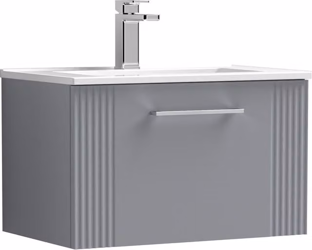 Balterley Wall Hung 1 Drawer Vanity Unit with Minimalist Basin, Satin Grey, W: 60 cm, D: 39.5 cm, H: 60 cm