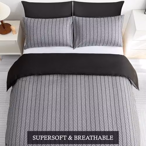Pamposh Super King Reversible Brushed Microfibre Duvet Cover and Pillowcase Set in Black – 4