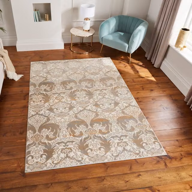 Laurence Llewelyn-Bowen Imperial Floral Gold Rectangular Polyester Rug