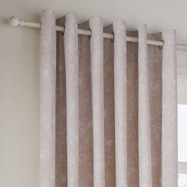 Make It A Home Bella Floral Eyelet Curtain Pair in Beige and Pink, Height: 183 cm