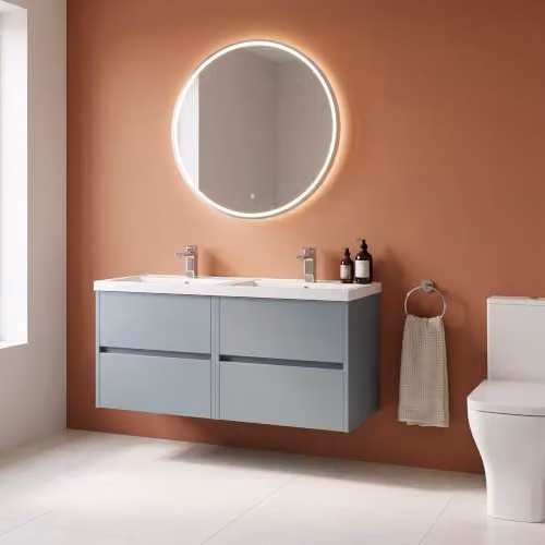 Balterley Wall Hung 4 Drawer Bathroom Vanity Unit with 2 Rectangular Basins in Coastal Grey, W/D/H: 120.5 x 38.5 x 57.9 cm – 2