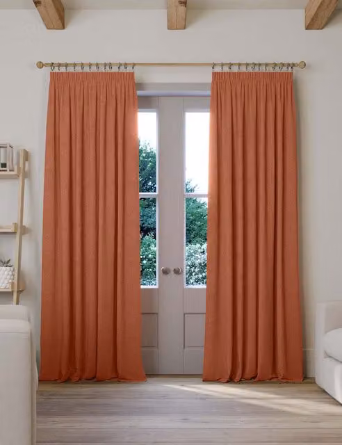 M&S Terracotta Brushed Pencil Pleat Blackout Thermal Curtains