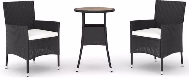 Berkfield Home 3 Piece Black Poly Rattan Garden Bistro Set with Cushions – 1