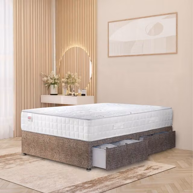Somnior Beds Ltd Brown Fabric Upholstered Hybrid Divan Bed with Drawers, W: 90 cm, D: 200 cm