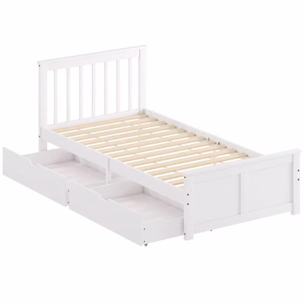Wyld Haus Sutton White Wooden Single Bed Frame with 2 Underbed Storage Drawers, W/D/H: 122 x 90 x 82 cm – 2
