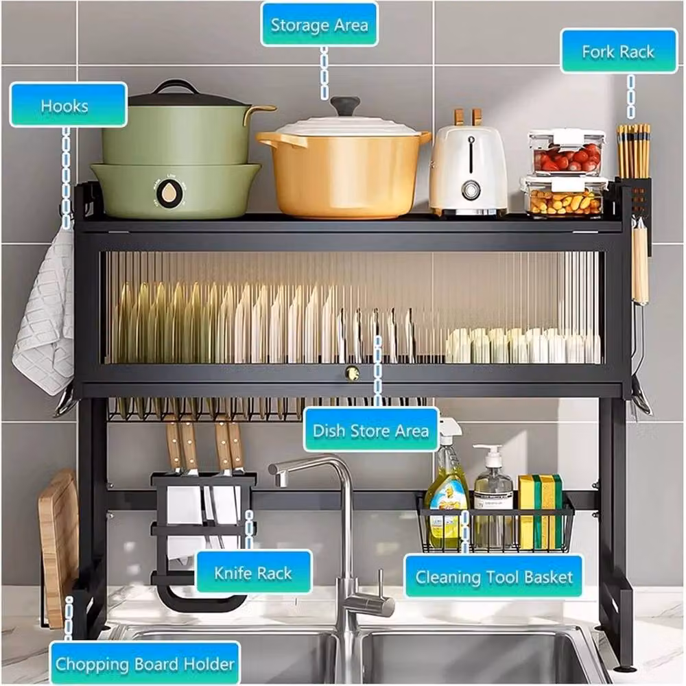 Nordara 2 Tier Space Saving Over The Sink Dish Drying Rack in Black – 4