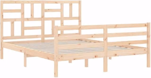 Berkfield Home Beautiful Bed Frame with Headboard in Beige Solid Pine Wood W/D/H: 160 x 200 x 104 cm – 1