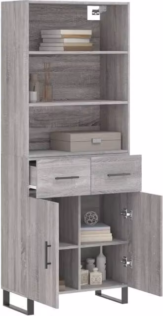 Berkfield Home Grey Sonoma Highboard with Hinged Doors and Internal Shelves, W/D/H: 69.5 x 34 x 180 cm – 1