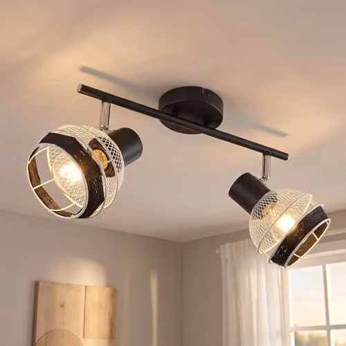 Globo Lighting Industrial Black Ceiling Spot Lamp with Hemp Rope and Metal Grid – 2