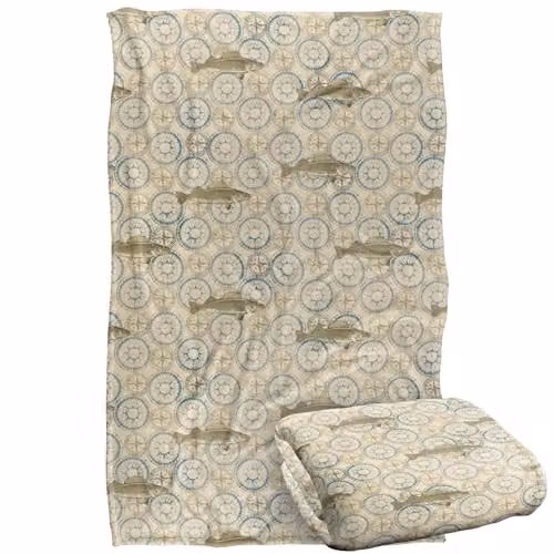 JQ Licensing Walleye Compass Fishing Pattern Super Soft Fleece Throw Blanket, Multicolour, W/D/H: 91 x 147 cm – 1