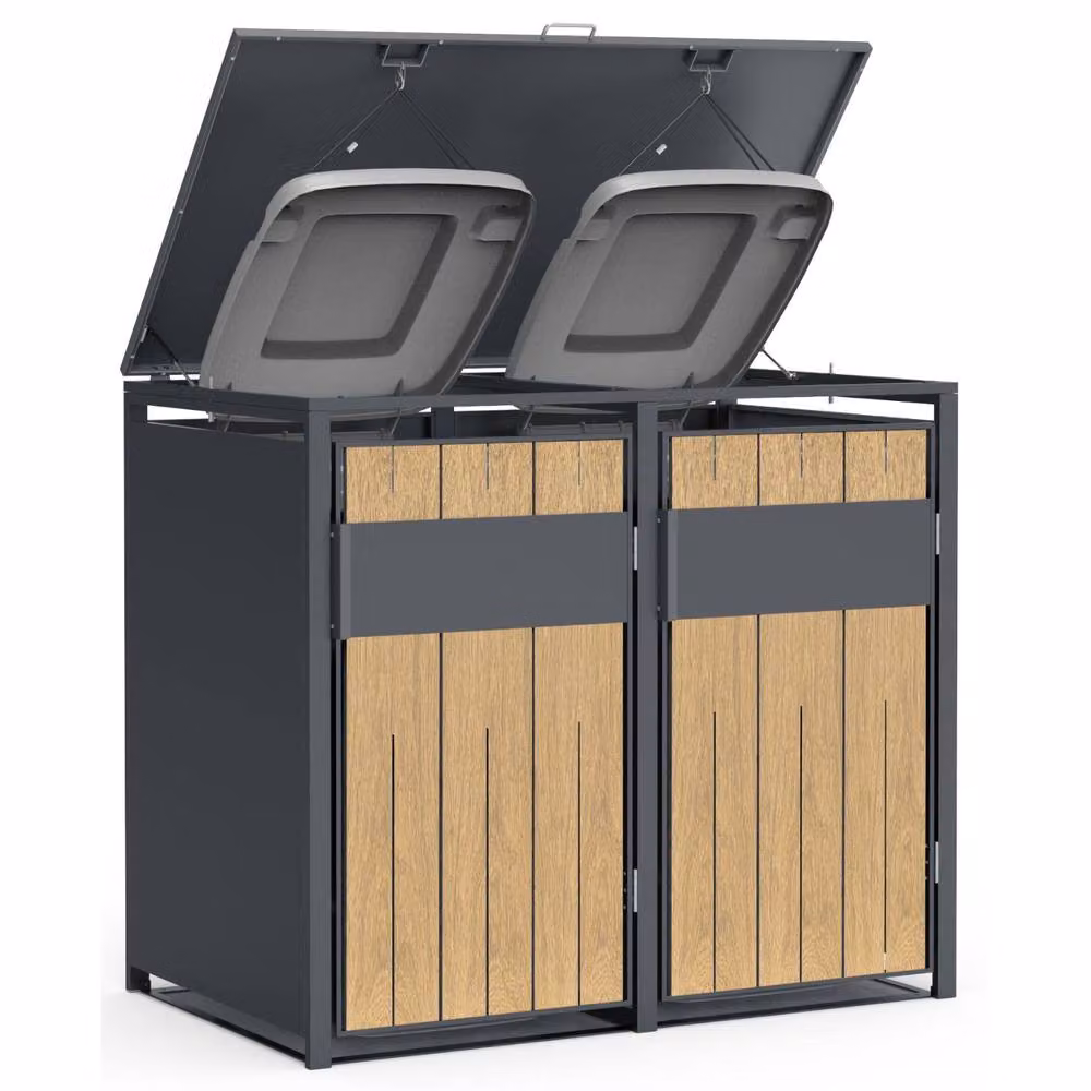 Phoenix Safe Company Phoenix Outdoor Double Wheelie Bin Store for 2 x 240L Bins, Oak Effect Metal Storage, Brown – 4