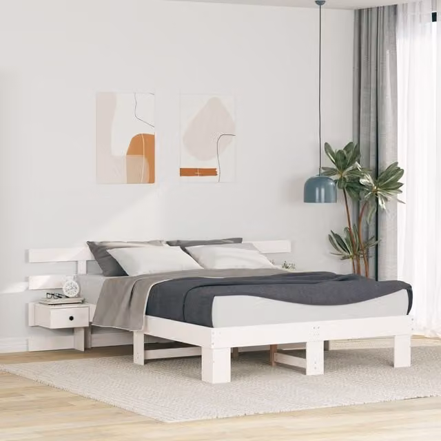 Berkfield Home Modern White Solid Wood Bed Frame with Drawers W/D/H: 150 x 200 cm