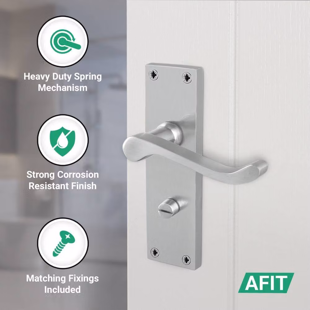 AFIT Satin Chrome Scroll Bathroom Handle and WC Lock Set in Silver, 150 x 150 mm – 2