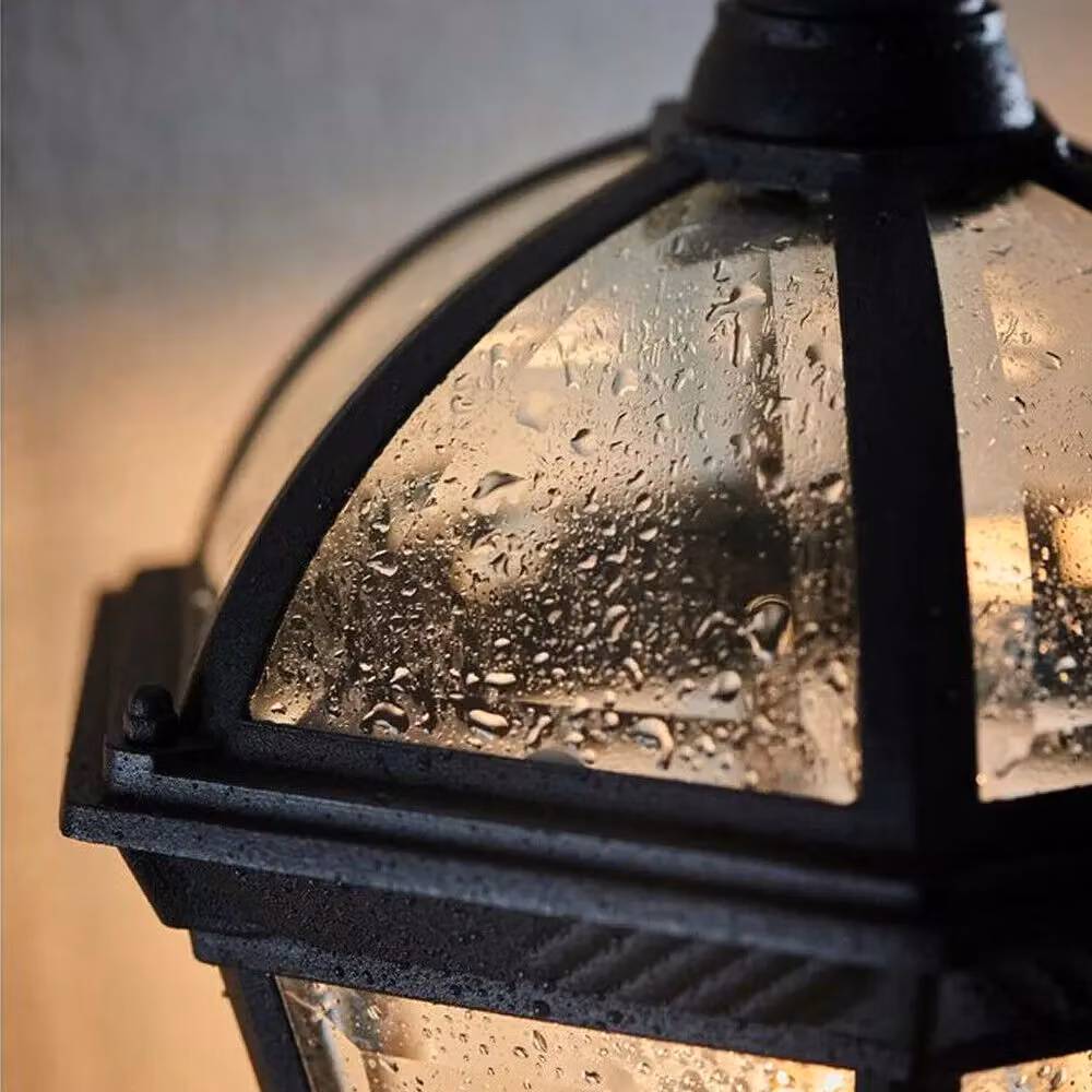 Loops IP44 Outdoor Wall Lantern in Matt Black and Transparent Glass with Uplight Design – 3