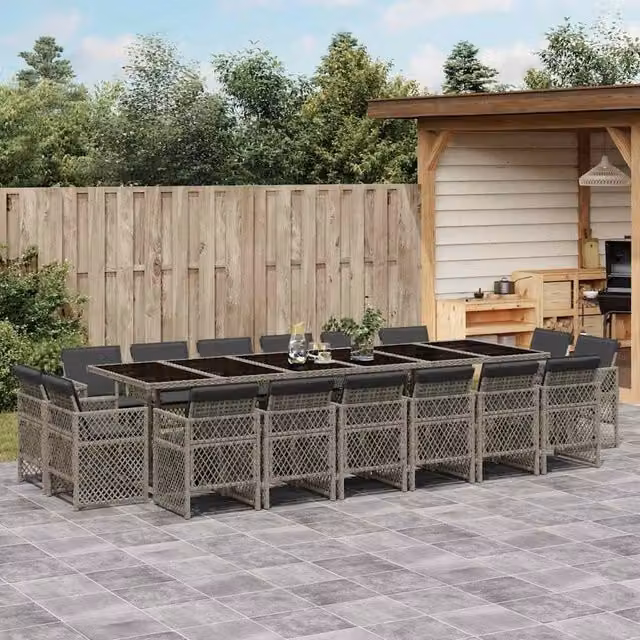 Berkfield Home 17 Piece Grey Poly Rattan Garden Dining Set with Cushions