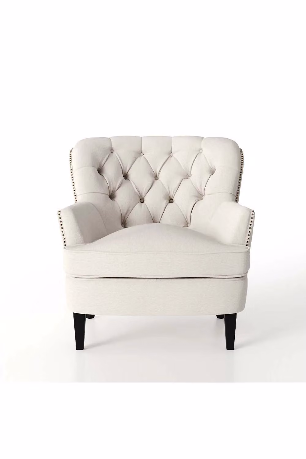 H&O Direct Classic Buttoned Back Linen Armchair with Wooden Legs in Beige – 2