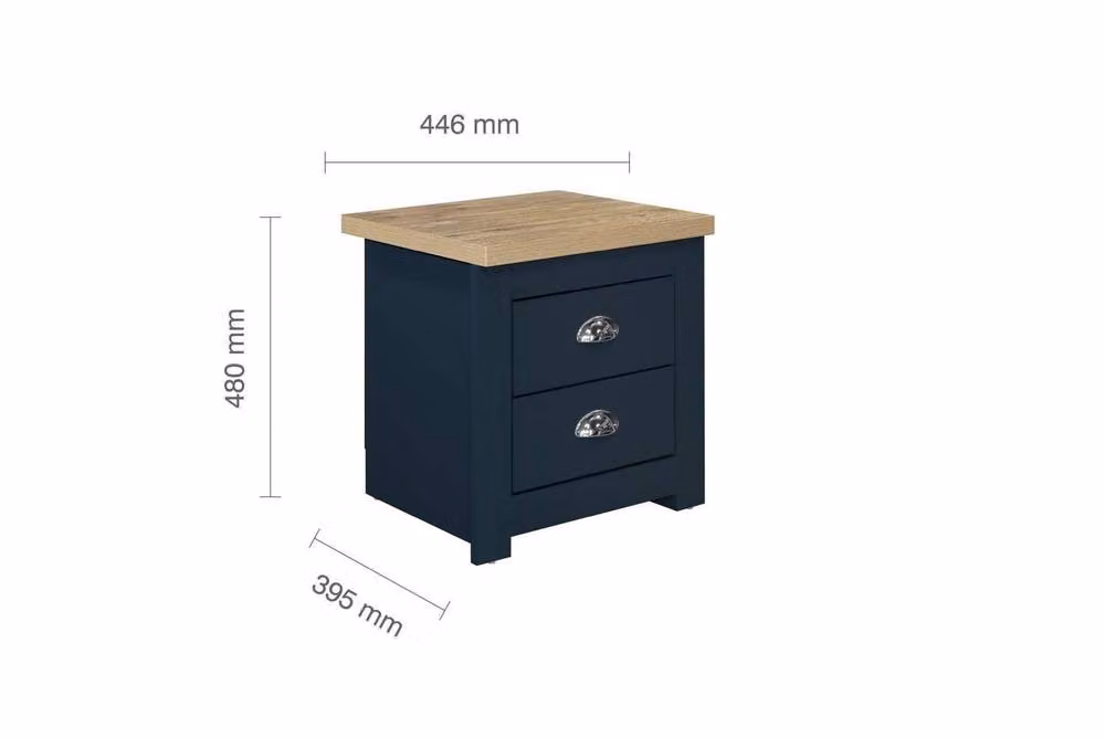 Birlea Highgate Pair of 2-Drawer Bedside Cabinets in Navy Blue with Oak Finish – 3