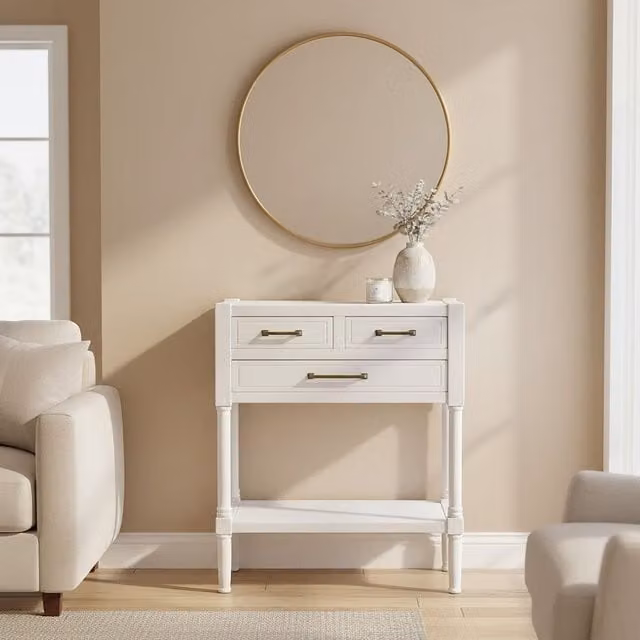 Orsina White Lacquered Pine Wood Console Table for Hallway, W/D/H: 75 x 33 x 60 cm