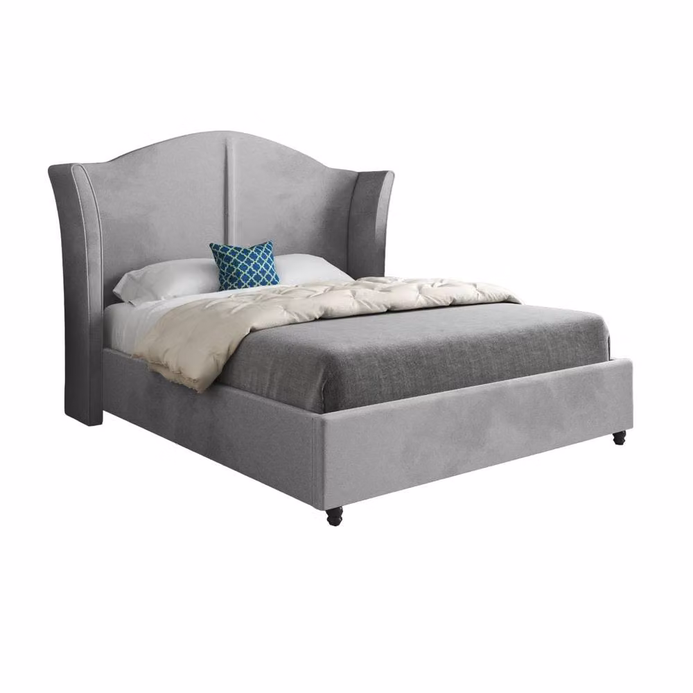 KDMD Wiggonholt Curved Winged Upholstered Bed Frame in Grey Soft Velvet, Super King, W/D/H: 200 x 189 x 137 cm – 2