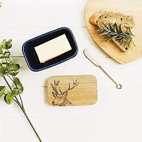 Selbrae House Blue Ceramic and Wood Stag Butter Dish – 5