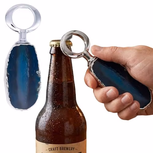 Maison Des Cadeaux Blue Agate Stone and Metal Bottle Opener
