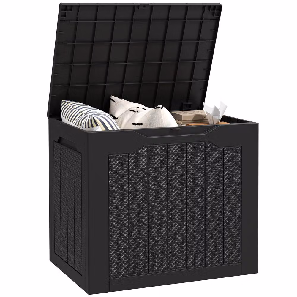OUTSUNNY 97L Plastic Garden Storage Box with Handles, Black – 2