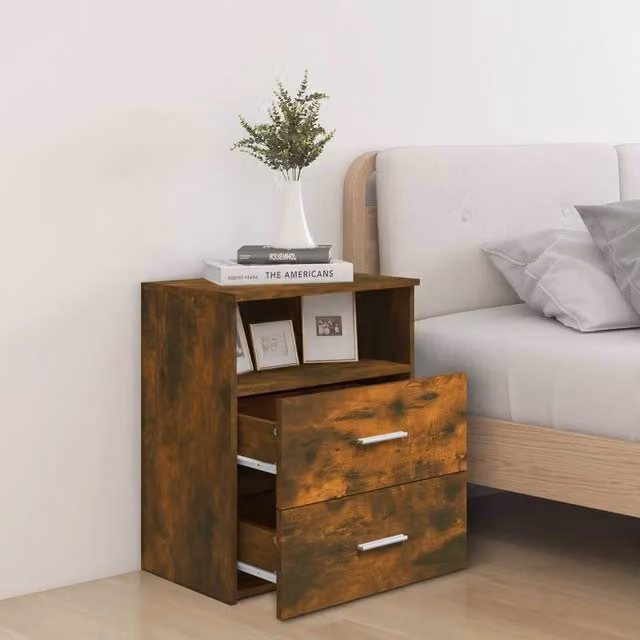 Berkfield Home Modern Bed Cabinet in Smoked Oak Brown, W/D/H: 50 x 32 x 60 cm – 1