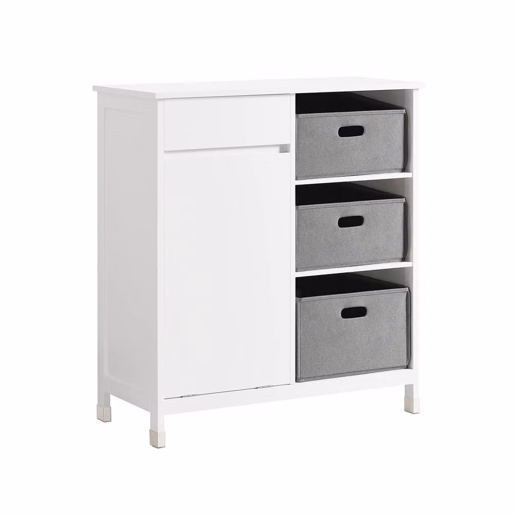 SoBuy Modern Bathroom Low Cabinet with Fold-Down Laundry Bin in White and Grey, H: 91.0 cm, W: 80.0 cm, D: 38.0 cm – 2