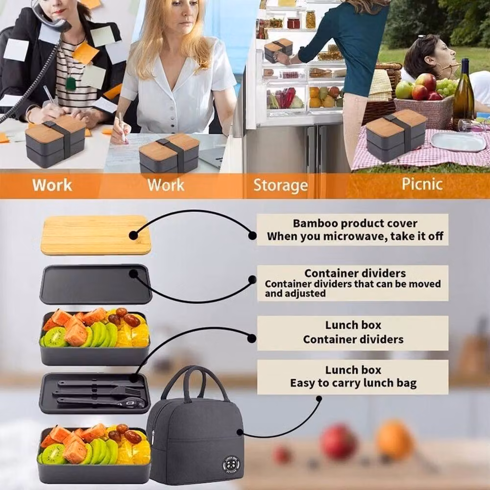 FLAVORA Black Leakproof Picnic Food Storage Lunch Bag with Bamboo Details – 5