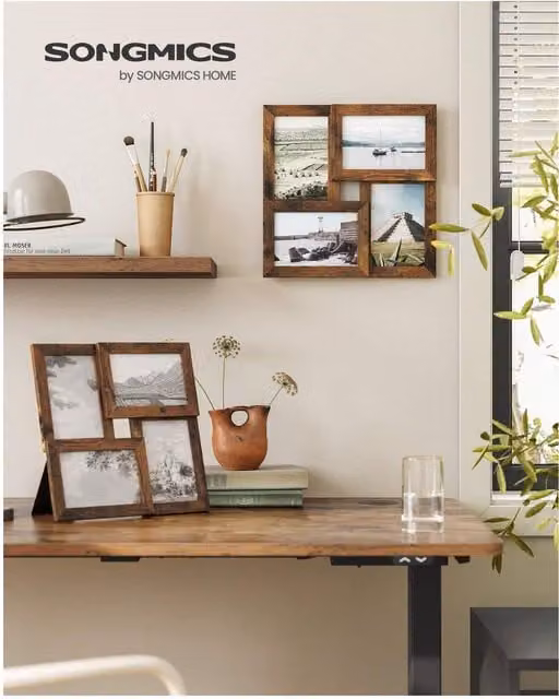 SONGMICS 4-Photo Collage Rectangular Tabletop Photo Frames in Bronze with Wood and Glass