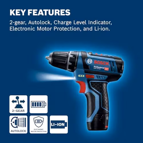 Bosch Professional 12V System GSR 12V-15 Cordless Drill/Driver in Blue – 4