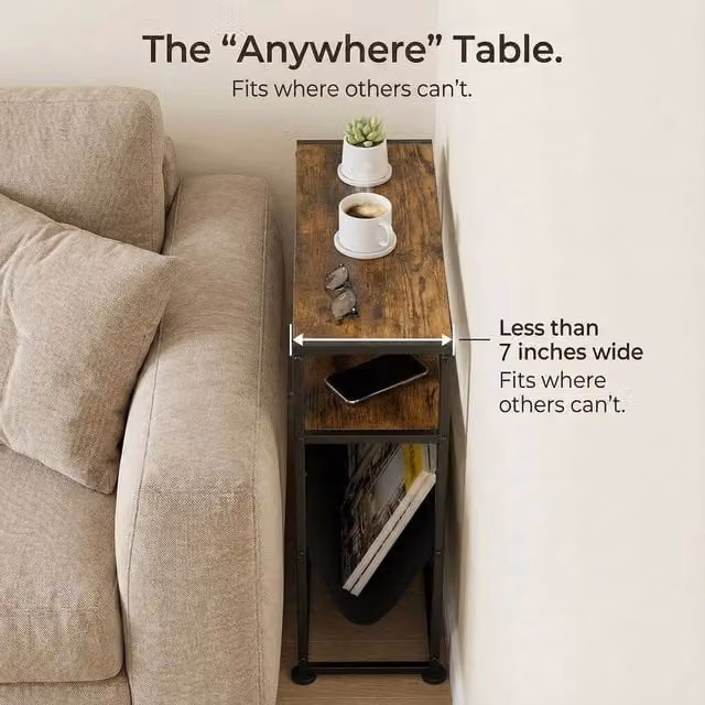 FORGEVIO Rustic Brown Slim Narrow Wood End Table