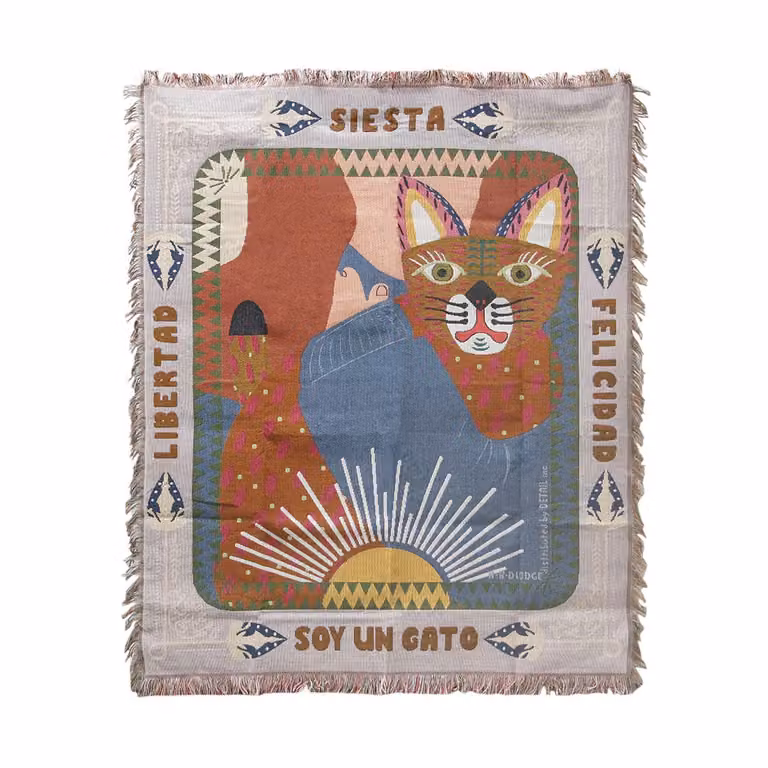 DETAIL OAX Cat Woven Throw Blanket, Multicolour, W/D/H: 120 x 146 x 1 cm